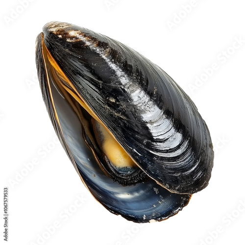 Close up of a fresh black mussel shell on display