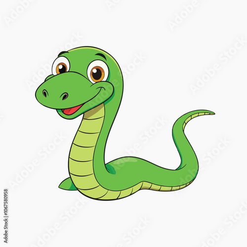 Cute green snake cartoon on white background. snake with pink spots on white background