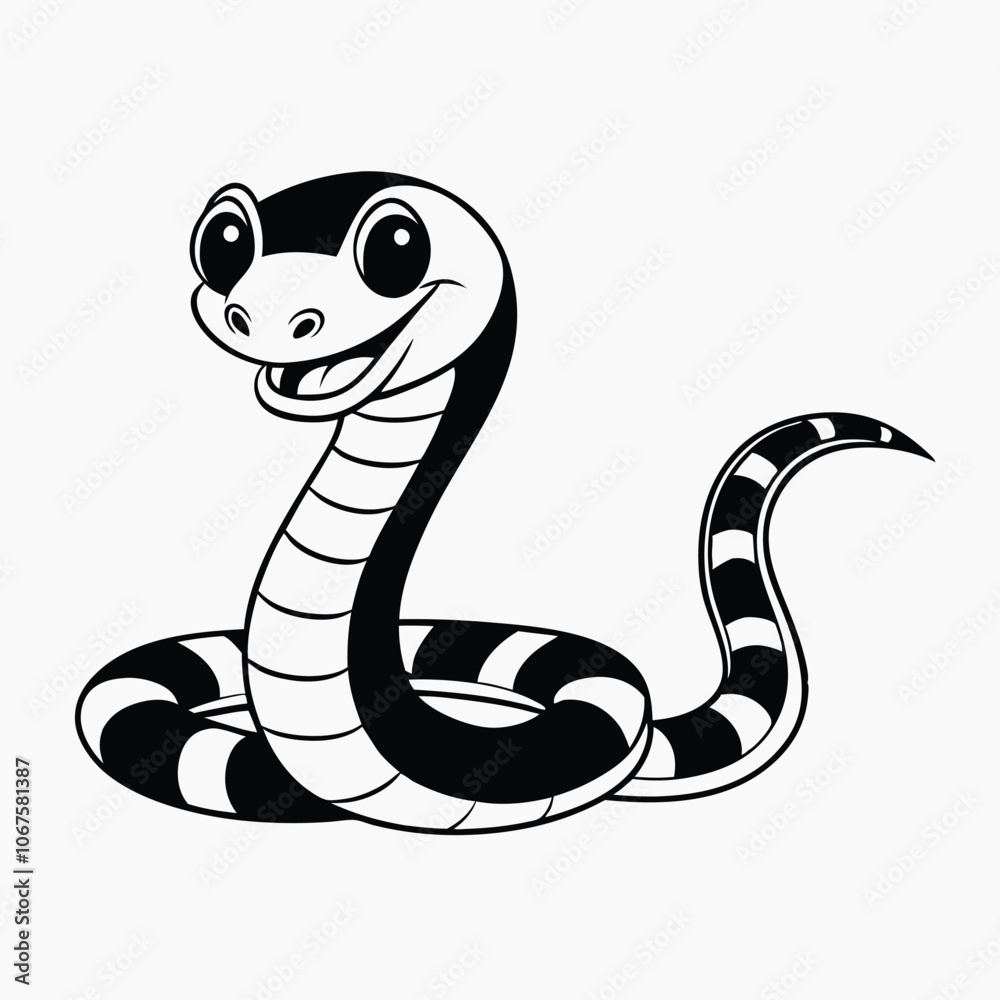 Fototapeta premium Cute funny snake vector cartoon. Cartoon cute green snake on white background. Vector illustration