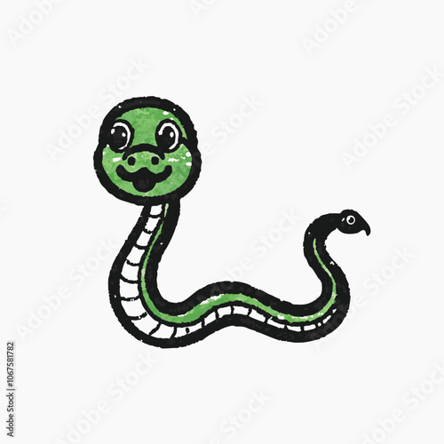 Cute green snake illustration, Cartoon snake vector illustration isolated on white background