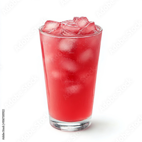 A glass of watermelon lemonade with ice, isolated on a white background, emphasizing a summery drink