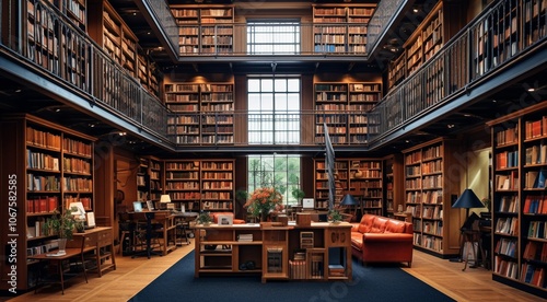 Fototapeta Naklejka Na Ścianę i Meble -  modern library interior, books in library