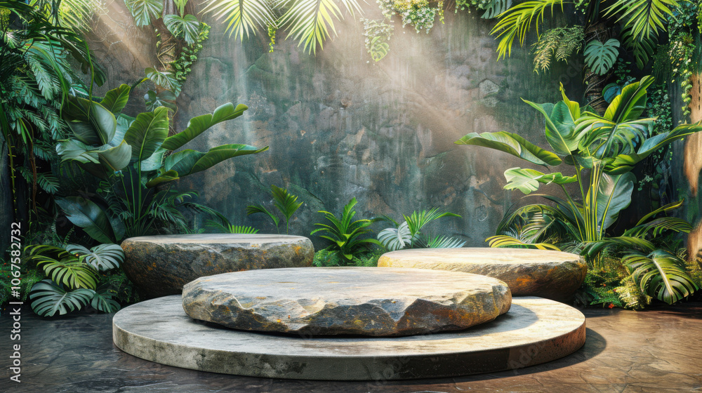 Podium background product green nature 3D forest stand white plant. Cosmetic background product podium display wood jungle studio garden beauty platform presentation mockup pedestal. Podium background product green nature 3D forest stand white plant. Cosmetic background product podium display wood jungle studio garden beauty platform presentation mockup pedestal.