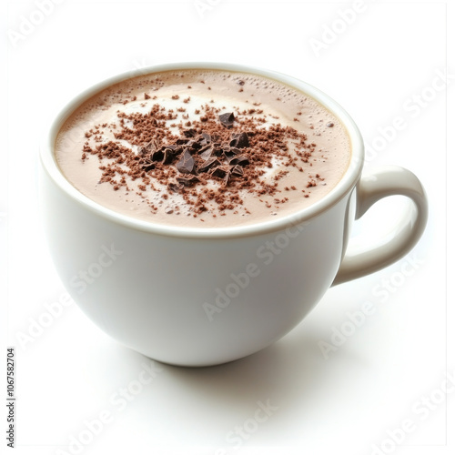 A cup of creamy cappuccino with a sprinkle of cocoa, isolated on a white background, emphasizing a warm beverage option