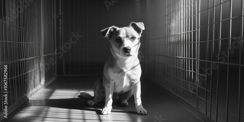 Dog in Cage Dark Room photo