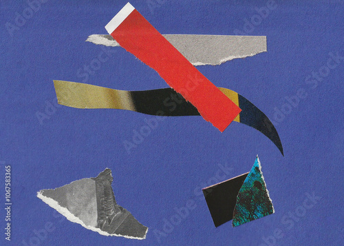 blue background. Collage with colored stripes