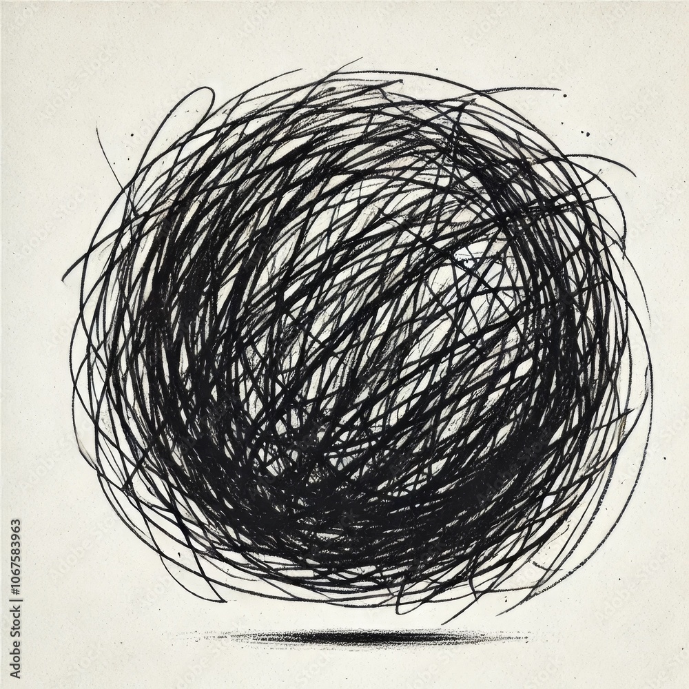 Abstract scribble circle drawing on white background for modern art inspiration Abstract scribble circle drawing on white background for modern art inspiration