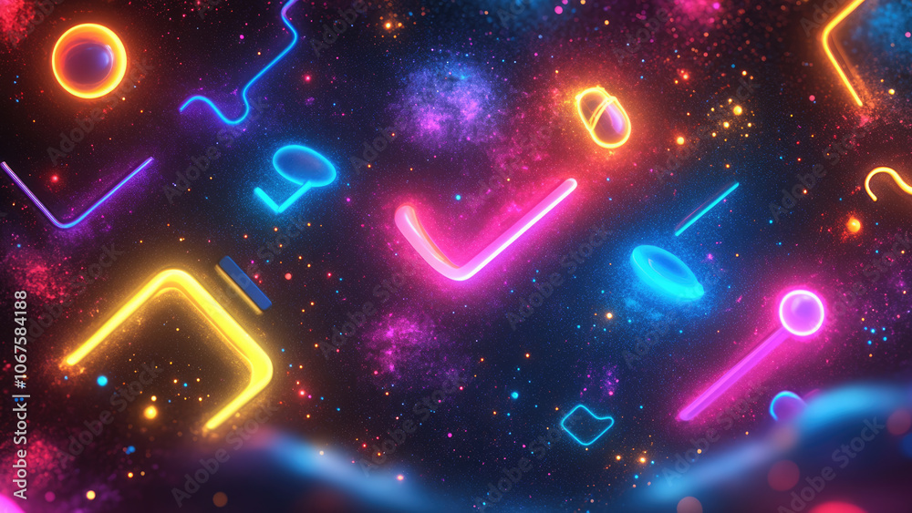 Obraz premium Colorful Neon Geometric Shapes on Brick Wall Background