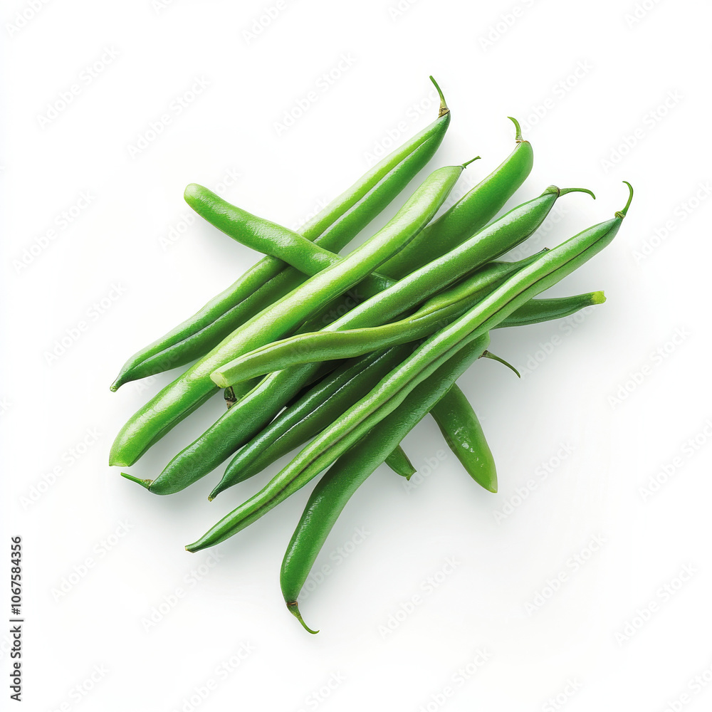 A handful of fresh green beans, isolated on a white background, emphasizing a nutritious vegetable option A handful of fresh green beans, isolated on a white background, emphasizing a nutritious vegetable option