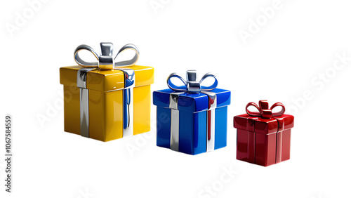 3d cartoon style gift boxes on white background