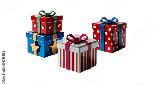 3d cartoon style gift boxes on white background