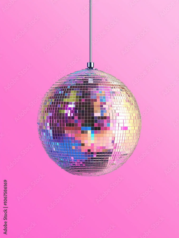 Fototapeta premium Minimalist Pixel Art Disco Ball on Pink Background