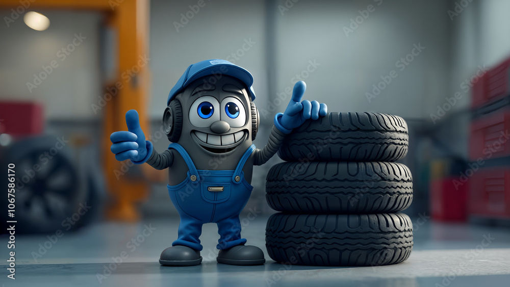 Tire Character Thumbs-Up with Copy Space Tire Character Thumbs-Up with Copy Space