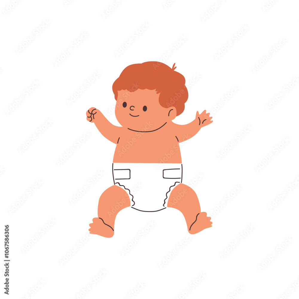 A cute boy in a diaper lies on his back. A cute boy in a diaper lies on his back.