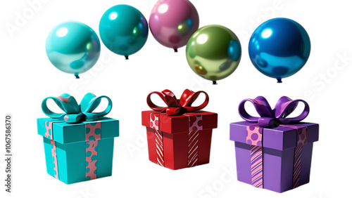 3d cartoon style gift boxes on white background