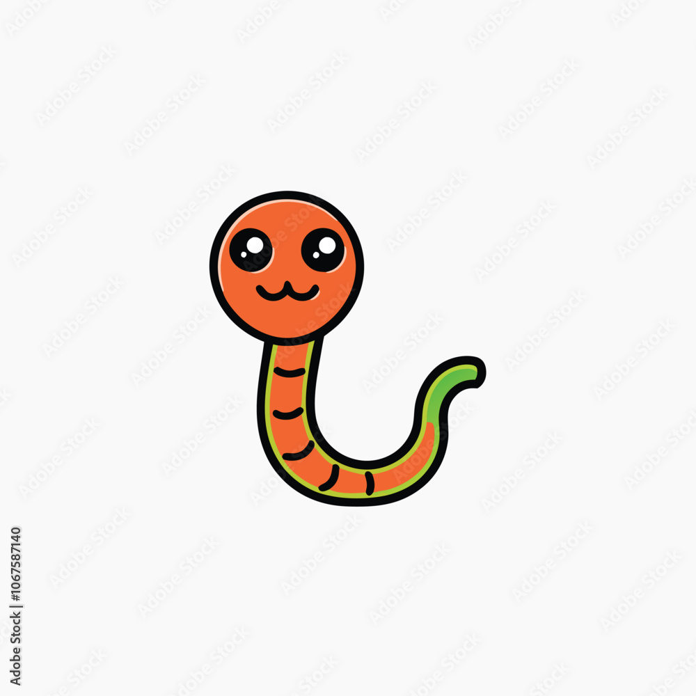 Fototapeta premium Cute funny snake vector cartoon.. Cartoon green snake on white background