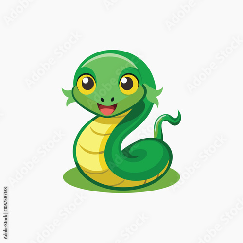 Cute funny snake vector cartoon.. Cartoon green snake on white background