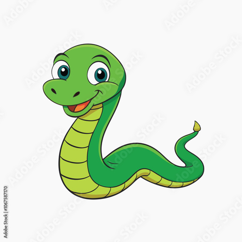 Cute funny snake vector cartoon.. Cartoon green snake on white background