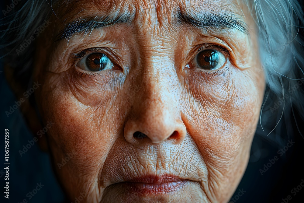 Emotional expression of an elderly woman with deep reflective eyes Emotional expression of an elderly woman with deep reflective eyes
