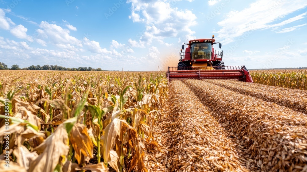 custom made wallpaper toronto digitalA combine harvester efficiently collects corn under a bright blue sky, highlighting modern agriculture's role in food production and innovation.