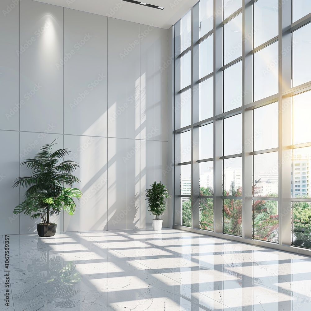 Blank wall in bright office mockup with large windows and sun passing through 3D rendering --v 6 Job ID: ccc7c2a5-faba-48fe-9540-b6e2dbebe371 Blank wall in bright office mockup with large windows and sun passing through 3D rendering --v 6 Job ID: ccc7c2a5-faba-48fe-9540-b6e2dbebe371
