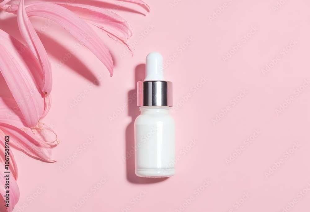 Showcase Your Brand with Stunning 3D Mockup of a White Cosmetic Bottle Surrounded by Floral Elements Showcase Your Brand with Stunning 3D Mockup of a White Cosmetic Bottle Surrounded by Floral Elements