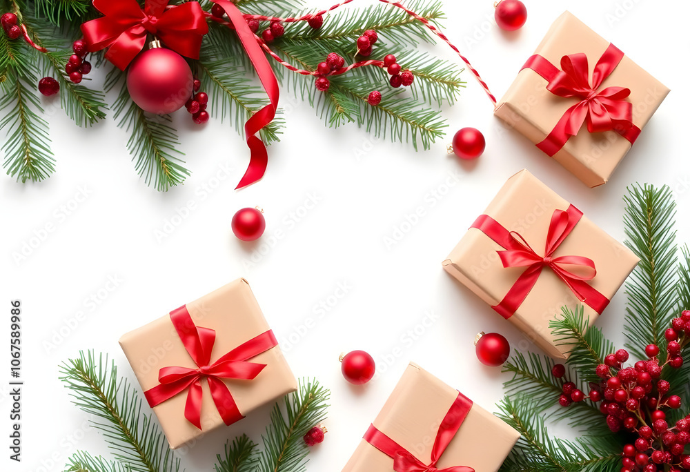 Christmas decoration with gift boxes on white Christmas decoration with gift boxes on white