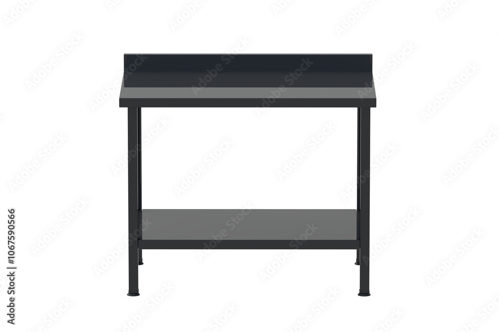 One kitchen table isolated on white background. Professional equipment. Industrial furniture. Front view. 3d render One kitchen table isolated on white background. Professional equipment. Industrial furniture. Front view. 3d render