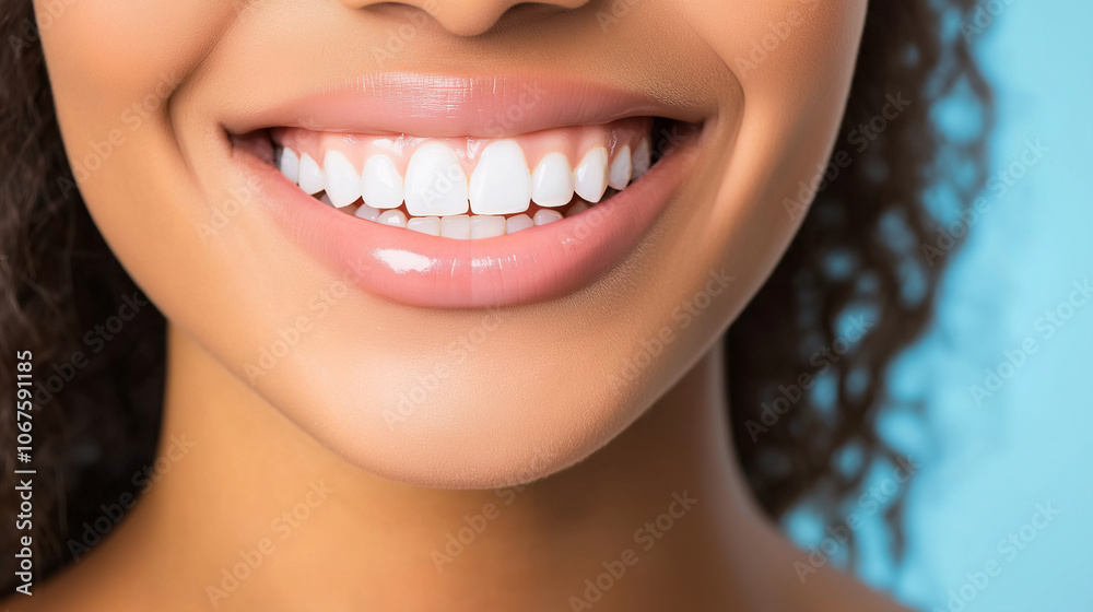 Obraz premium Closeup of a woman s beautiful smile with white teeth