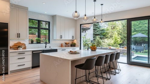 Wallpaper Mural Modern Kitchen Interior with Island and Patio View Torontodigital.ca