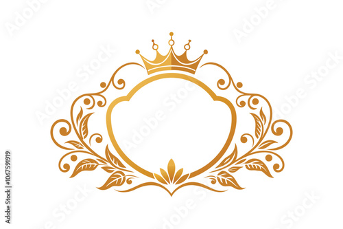 Elegant royal frame with crown vector art illustration.