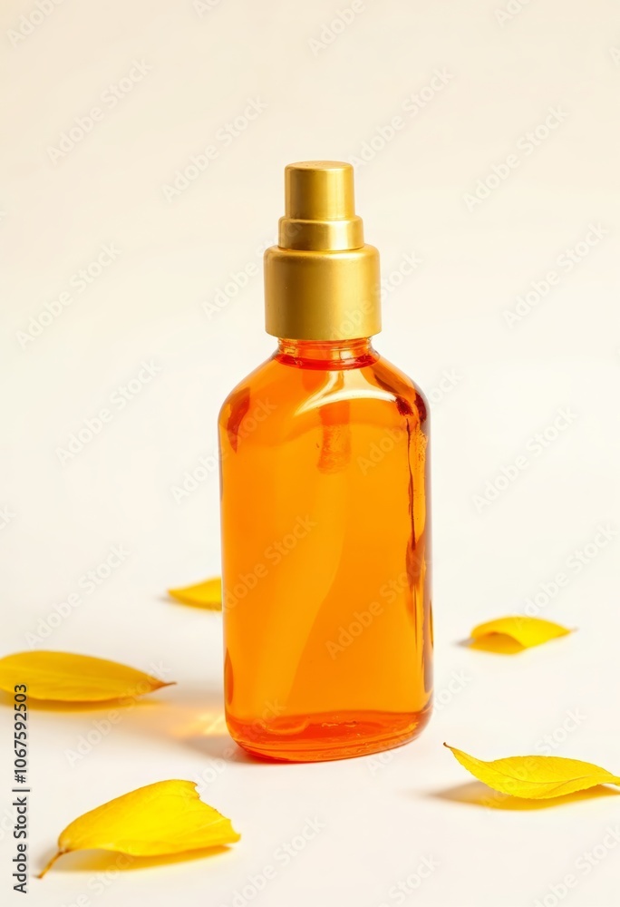 Showcase Stunning 3D Product Photo Mockup of an Orange Glass Bottle with Gold Cap Showcase Stunning 3D Product Photo Mockup of an Orange Glass Bottle with Gold Cap