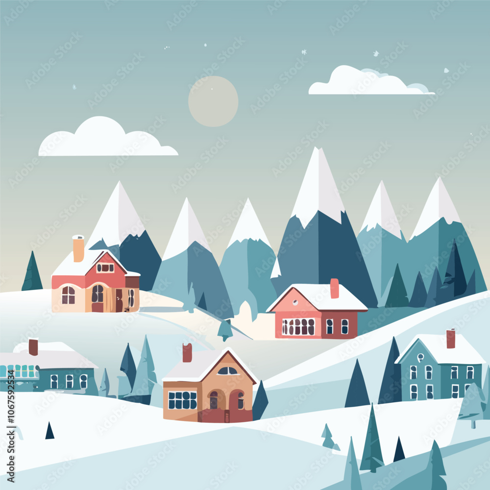 Naklejka premium Illustration of a rural scene during a snowy day