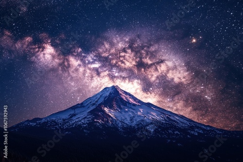 Snowy Mountain Peak Under a Starry Sky with the Milky Way Galaxy