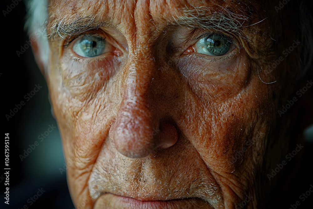 Close-up portrait of elderly man with intense blue eyes in natural light Close-up portrait of elderly man with intense blue eyes in natural light