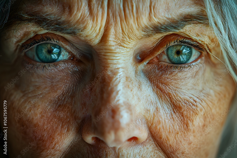 Close-up of elderly woman's eyes reflecting wisdom and experience Close-up of elderly woman's eyes reflecting wisdom and experience
