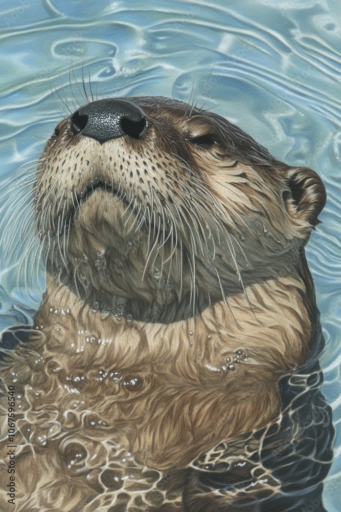 Fototapeta premium serene otter floating in calm blue waters