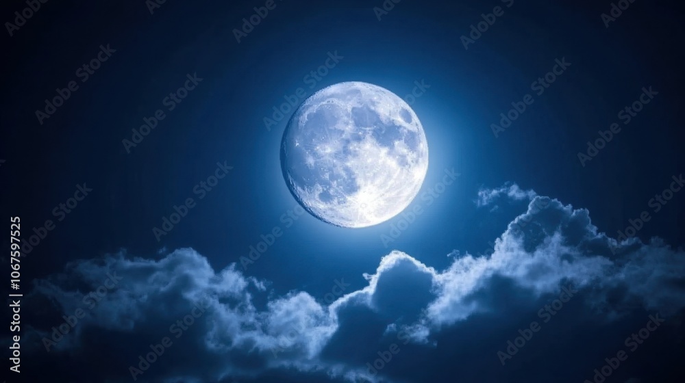 The enchanting moon illuminates the night sky over billowing clouds The enchanting moon illuminates the night sky over billowing clouds