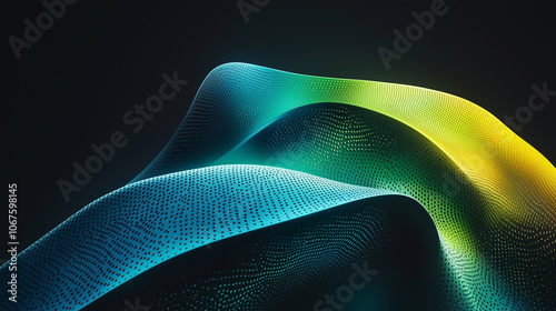 Glowing green cyan light wave patten in black background grainy gradient noise texture poster banner backdrop abstract design photo