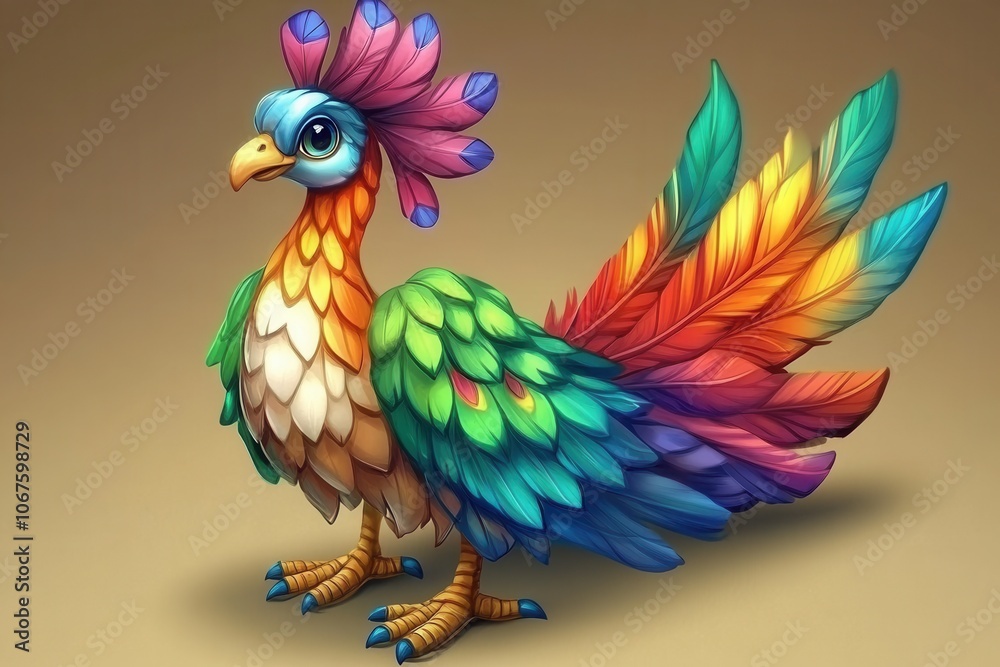 Colorful fantasy bird with vibrant plumage