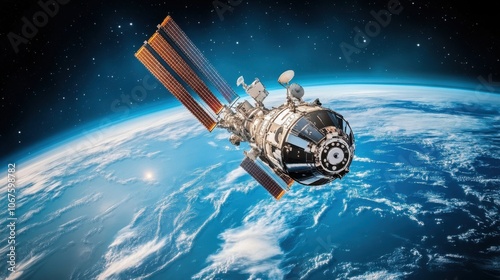 Fototapeta Naklejka Na Ścianę i Meble -  Space station technology: Space stations orbiting Earth, supporting research