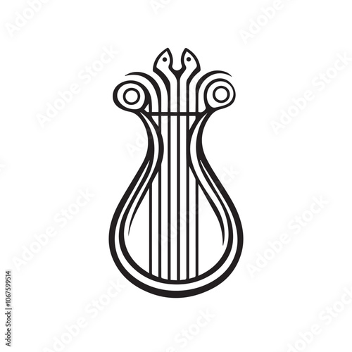 Lyre In cartoon, hand-drawn flat style. image for social media, websites and UI. Isolated 2D vector design in logo, icon, sketch style, simple line vector, single color. AI Generative Art.