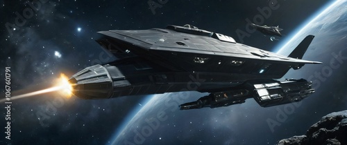 Wallpaper Mural Gamingthemed wallpaper with an armored spaceship in deep space Torontodigital.ca