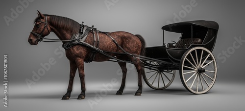 Elegant horse and carriage in motion: historical transportation concept for display and study photo