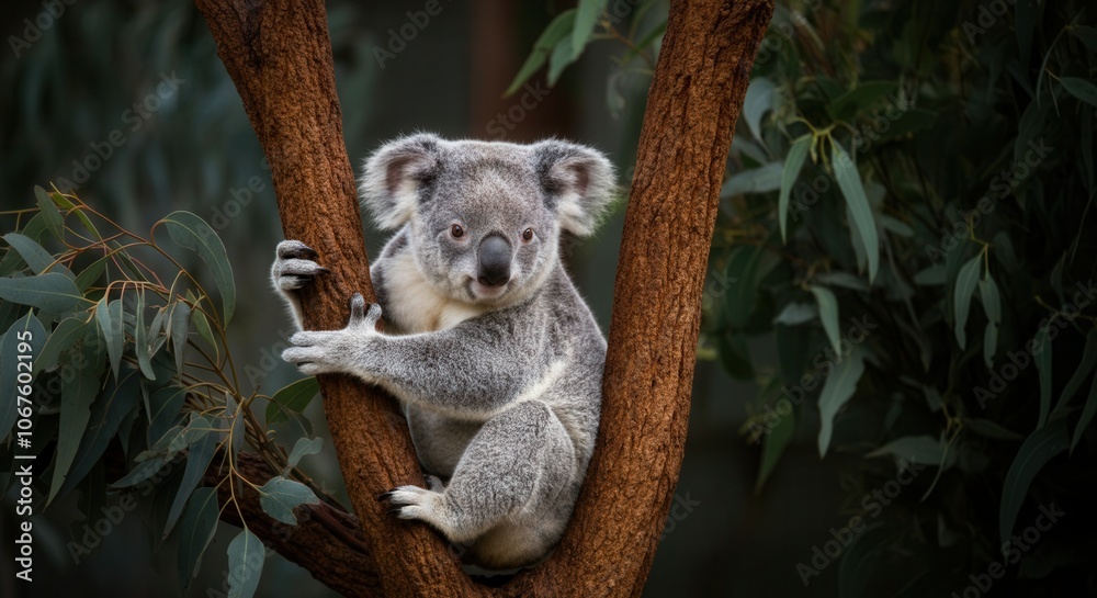 Fototapeta premium Serene koala resting in eucalyptus tree habitat