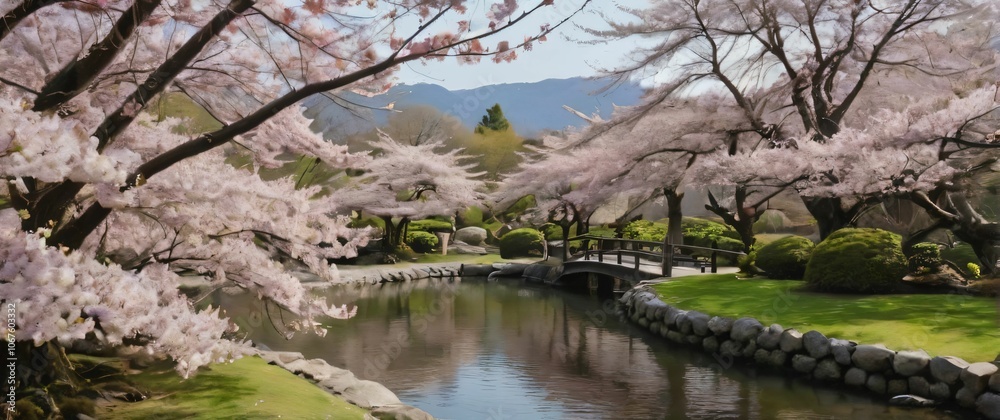 Springtime in a tranquil Japanese garden sharpeyed visitors in a closeup appreciating blooming sakura trees Springtime in a tranquil Japanese garden sharpeyed visitors in a closeup appreciating blooming sakura trees