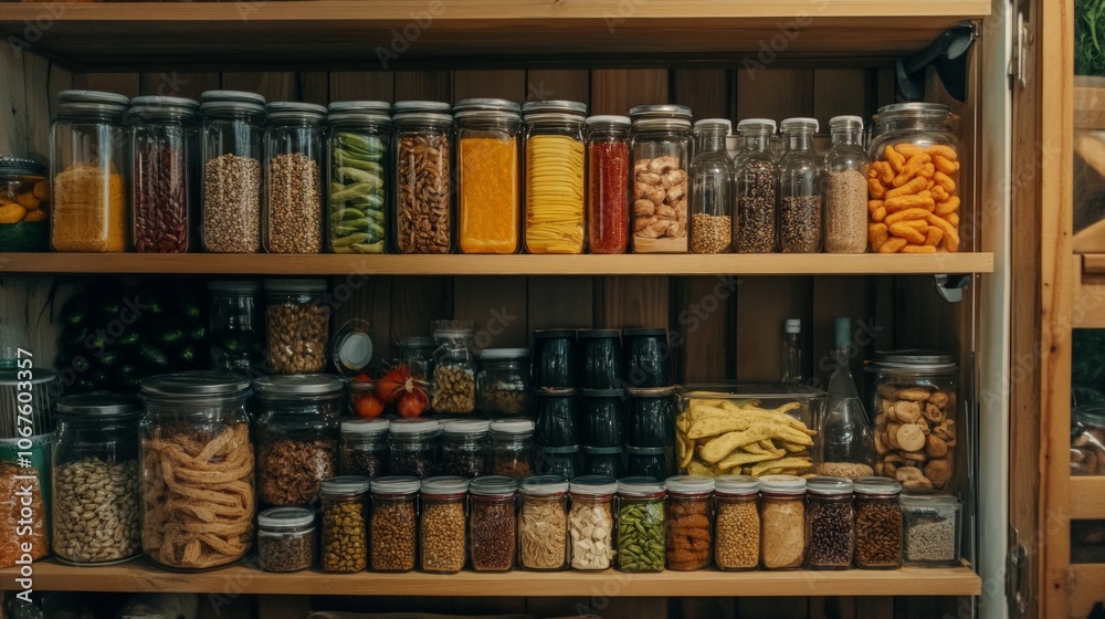 Nutritious Pantry Essentials, a well-organized space filled with whole foods, wholesome snacks, and ingredients promoting healthy weight management and balanced living Nutritious Pantry Essentials, a well-organized space filled with whole foods, wholesome snacks, and ingredients promoting healthy weight management and balanced living