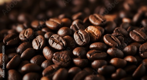 Close-up view of rich roasted coffee beans texture