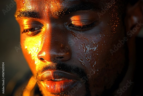 Sweating in golden sunset light: intense focus and determination