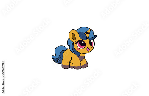 Vector illustration of a cartoon pony with beautiful eyes and a fluffy tail	